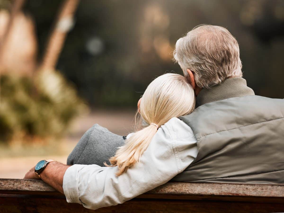 Park,Bench,,Back,And,Relax,Couple,Bonding,,Care,And,Cuddle