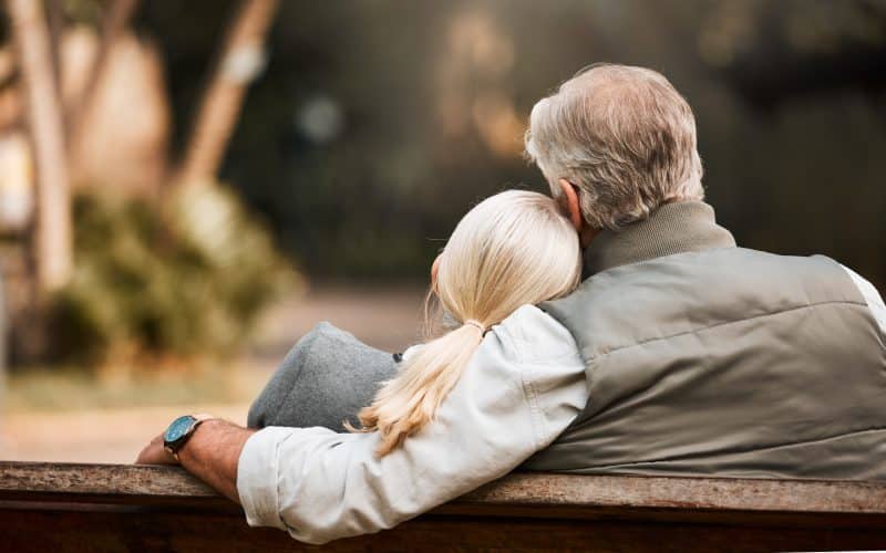 Park,Bench,,Back,And,Relax,Couple,Bonding,,Care,And,Cuddle